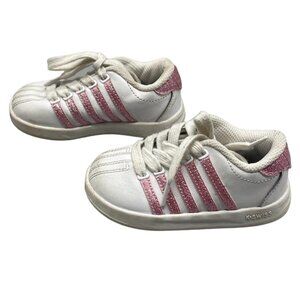 K swiss shoes strips sparkly laces kids size 6 white pink READ